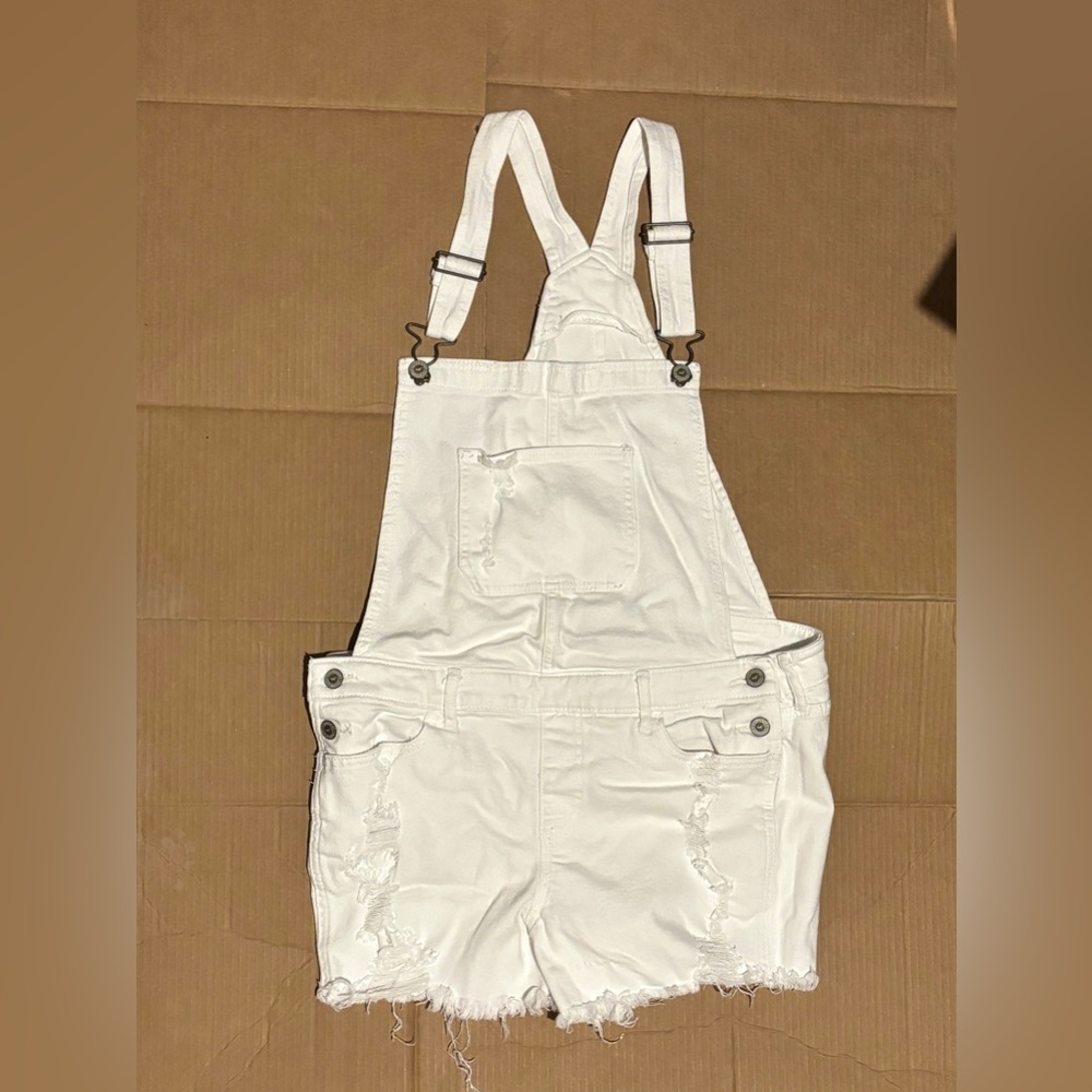 Holister white overall short. Size L.